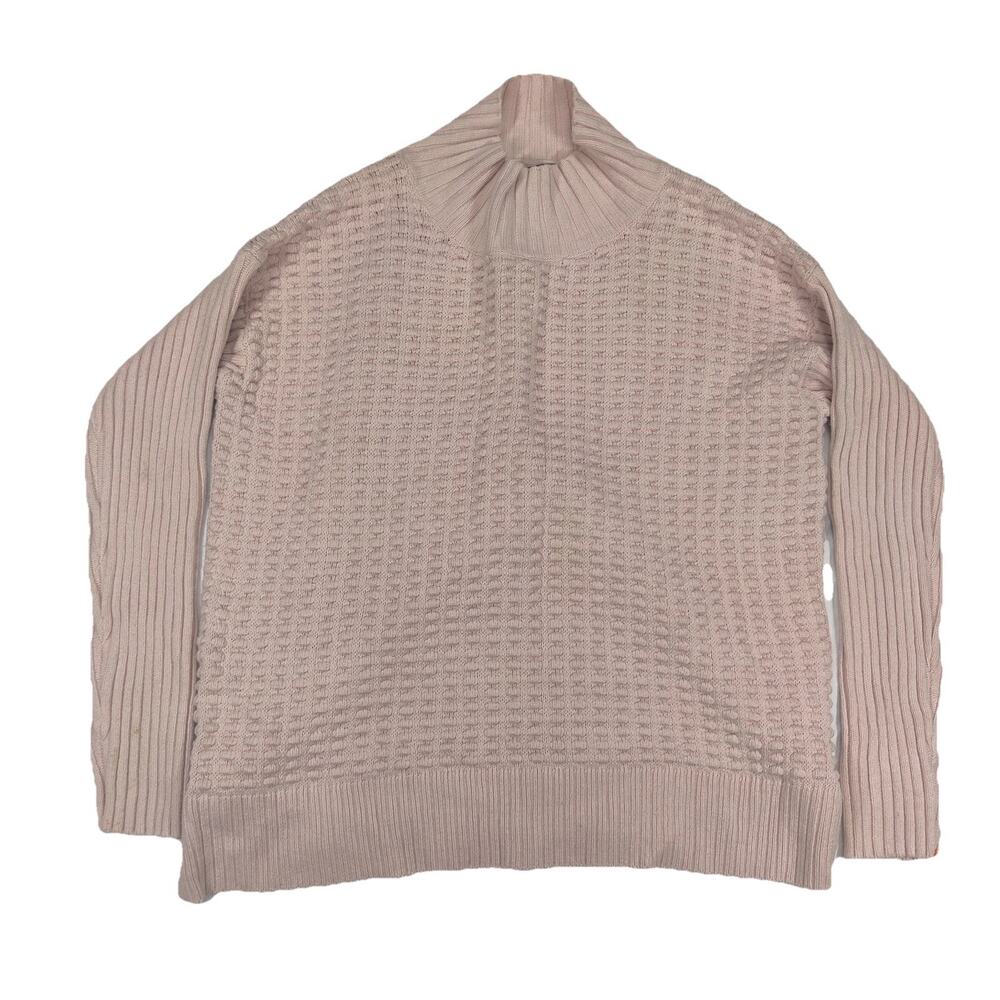 Vince Camuto Women Sweater SZ M Pink Ribbed Mock Neck Cotton Blend Textured Knit